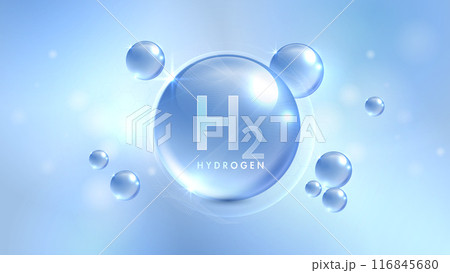 Hydrogen H2 production. renewable energy source. renewable Eco energy. hydrogen energy powered by renewable electricity with water molecule in transparent style. vector design. Hydrogen H2 production. renewable energy source. renewable Eco energy. hydrogen energy powered by renewable electricity with water molecule in transparent style. vector design. 116845680