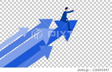 ビジネス成長とリーダーシップのイラスト: 未来を指し示すビジネスマンと進化する矢印、ベクター ビジネス成長とリーダーシップのイラスト: 未来を指し示すビジネスマンと進化する矢印、ベクター 116845847