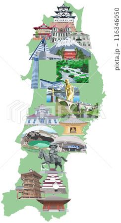東北地方観光地イラストマップ 116846050