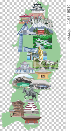東北地方観光地イラストマップ 116846050