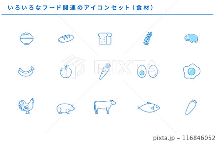 色々な食品のシンプルラインアイコンセット（食材）、ベクター素材 116846052