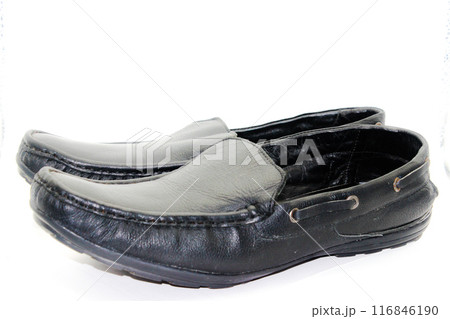 Black leather shose for men isolated on white background with selective focus 116846190