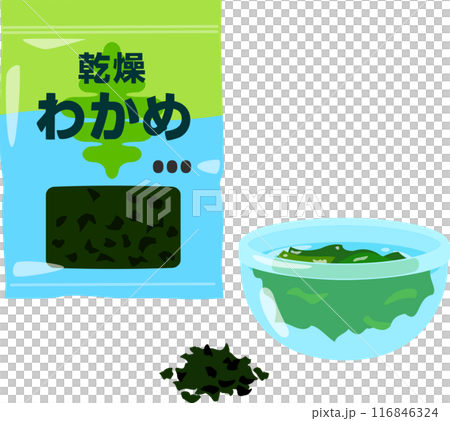 Dried wakame and rehydrated wakame 116846324