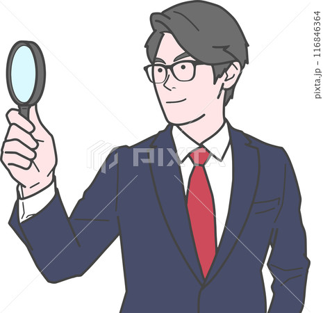 虫眼鏡をのぞき込むビジネスマン 116846364