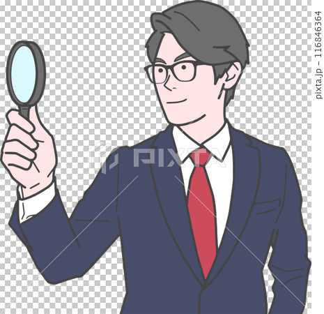 虫眼鏡をのぞき込むビジネスマン 116846364