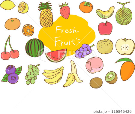 手描き風シンプルなフルーツのイラストセット 116846426