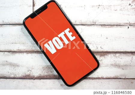 VOTEと画面に表示されたスマートフォン 116846580