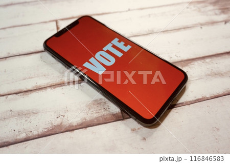 VOTEと画面に表示されたスマートフォン VOTEと画面に表示されたスマートフォン 116846583