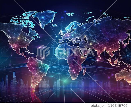 世界の地図を3Dプロジェクション化したイラスト	 116846705