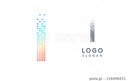Pixelated Letter I transitioning into scattered pixels with gradient colors creating modern, digital effect like equalizer. Abstract logo for tech software and digital media. Vector illustration. Pixelated Letter I transitioning into scattered pixels with gradient colors creating modern, digital effect like equalizer. Abstract logo for tech software and digital media. Vector illustration. 116846851