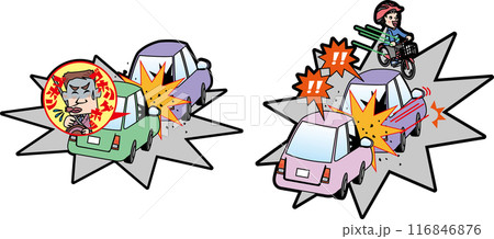 交通安全＜事故・追突・咳やくしゃみ・急ブレーキが原因・線画＞ 116846876