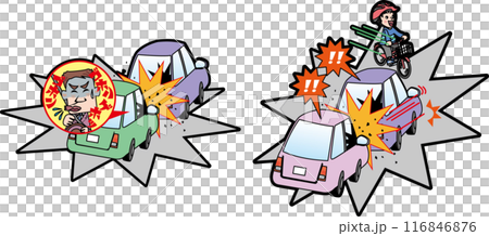 Traffic safety <Caused by accidents, rear-end collisions, coughing and sneezing, and sudden braking, line drawings> Traffic safety <Caused by accidents, rear-end collisions, coughing and sneezing, and sudden braking, line drawings> 116846876