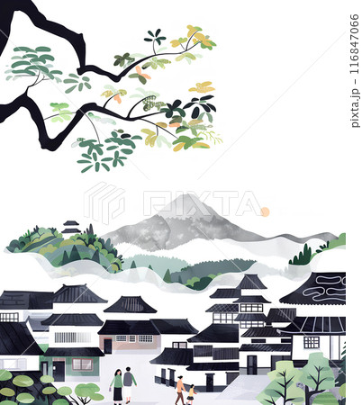 富士山の見える温泉街-2 116847066