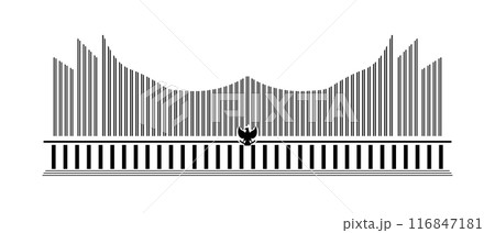 IKN ibu kota nusantara Indonesia new capital presidential palace symbol black and white landmark 116847181