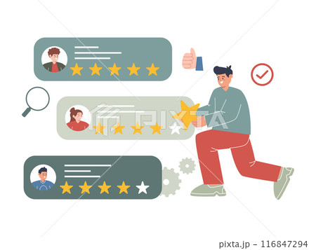 Customer give five stars rating review score testimonial satisfaction performance 116847294