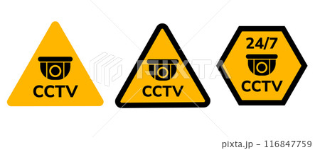 CCTV watching sign surveillance camera under graphic set yellow sticker label sign caution zone area CCTV watching sign surveillance camera under graphic set yellow sticker label sign caution zone area 116847759