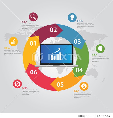 information technology laptop growth chart 6 six steps circle loop info graphic information technology laptop growth chart 6 six steps circle loop info graphic 116847783