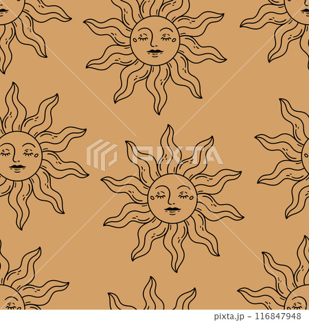 Seamless pattern with outline sun 116847948