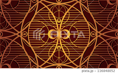 Vector luxury geometric seamless pattern with circles. Arabic tracery gird texture. Rich surface design with golden ornament Vector luxury geometric seamless pattern with circles. Arabic tracery gird texture. Rich surface design with golden ornament 116848052