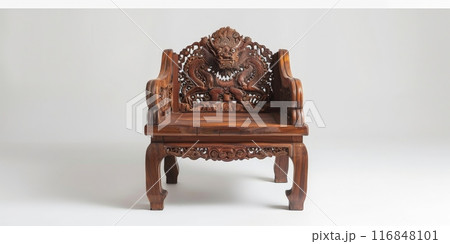 Intricately Carved Wooden Chair with Dragon Motif 116848101