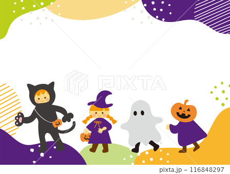 ハロウィン　子どもの仮装パレードのフレームイラスト 116848297