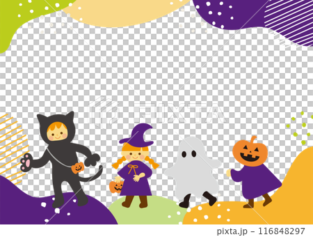 ハロウィン　子どもの仮装パレードのフレームイラスト 116848297