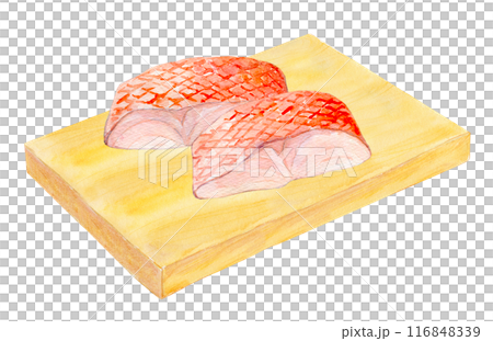 Watercolor illustration: Fish fillets on a cutting board Watercolor illustration: Fish fillets on a cutting board 116848339
