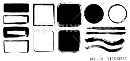 筆　ブラシ　黒　丸　四角　線　フレーム　セット　四角多め　brush strokes 116848435