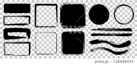 筆　ブラシ　黒　丸　四角　線　フレーム　セット　四角多め　brush strokes 116848435