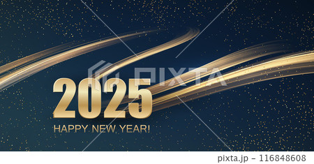 2025 New Year Abstract shiny color gold wave design element 2025 New Year Abstract shiny color gold wave design element 116848608