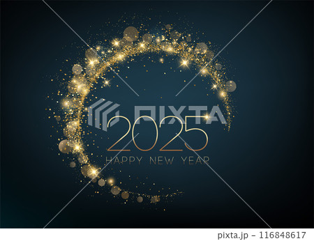 2025 New Year Abstract shiny color gold wave design element 2025 New Year Abstract shiny color gold wave design element 116848617