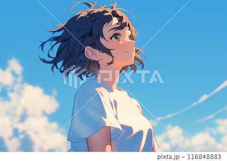 青空・希望に満ち溢れた女性イラスト「AI生成画像」 116848883