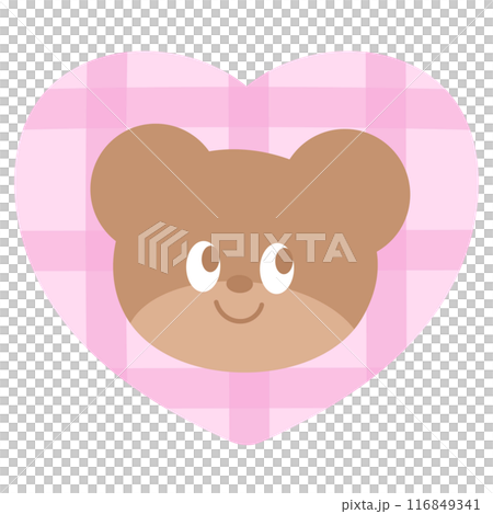 Illustration of happy teddy bear on pink heart for animal, cartoon character, comic, mascot, plush toy, cute patches, shirt print, Valentine's card, zoo, souvenir shop, kids, standee, happy emoji, png 116849341