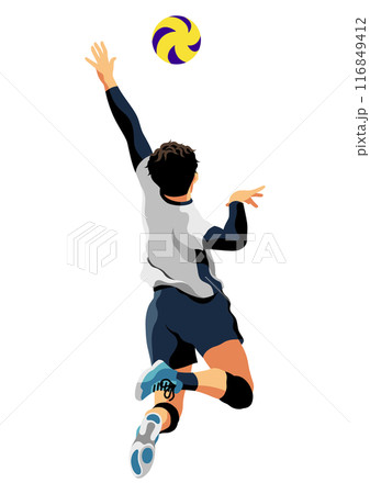アタックする男性のバレーボール選手2 116849412