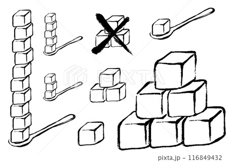 筆タッチの角砂糖のモノクロ線画イラストセット 筆タッチの角砂糖のモノクロ線画イラストセット 116849432