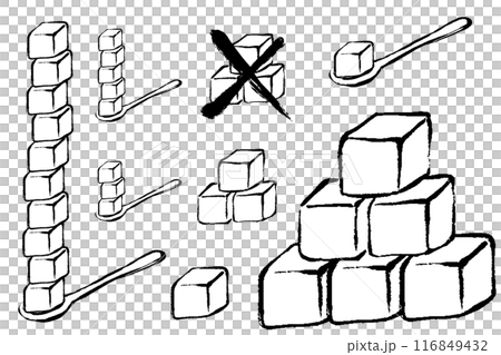 筆タッチの角砂糖のモノクロ線画イラストセット 筆タッチの角砂糖のモノクロ線画イラストセット 116849432