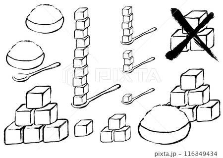 筆タッチの角砂糖のモノクロ線画イラストセット 筆タッチの角砂糖のモノクロ線画イラストセット 116849434