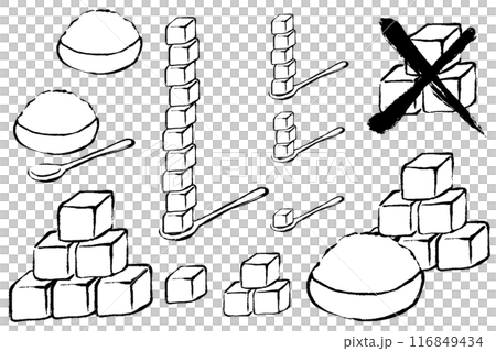 筆タッチの角砂糖のモノクロ線画イラストセット 筆タッチの角砂糖のモノクロ線画イラストセット 116849434
