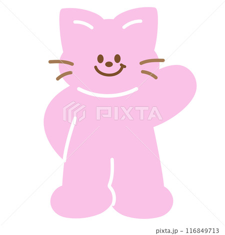 Illustration of pastel pink cat for cartoon character, comic, mascot, animal, pet, vet, adopt and rescue pet, cute patches, plush toy, doll, brooch, kitten sticker, invitation, greeting card, standee 116849713