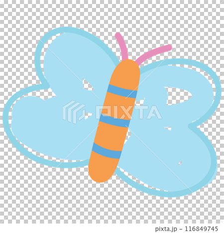 Illustration of pastel butterfly for animal, spring, summer, flower, floral print, cartoon character, butterfly mascot, cute patches, brooch, shirt print, plush toy, kid doll, nature, garden, blossom 116849745