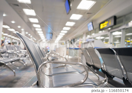 business concept with chair and advertise display board in airport 116850174