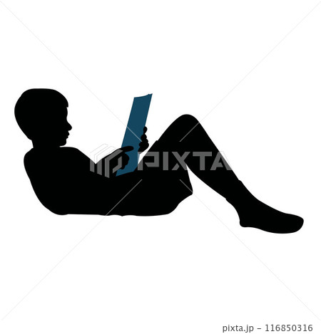 a boy reading book, body silhouette vector 116850316