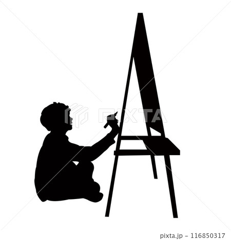 a boy writing on board, silhouette vector 116850317