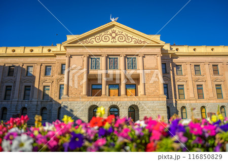 Arizona State Capitol in Phoenix, AZ, with colorful flowers in the foreground 116850829