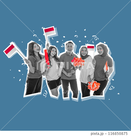 Portrait of Indonesian people with an excited expression supporting their country in every sports match 116850875