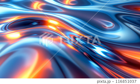 Abstract Blue and Orange Liquid Swirls Digital Art. Generative AI 116851037