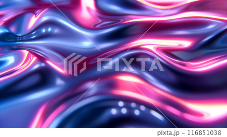Abstract Blue And Pink Liquid Metal Waves. Generative AI 116851038