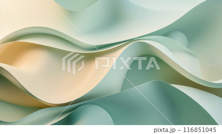 Abstract Wavy Paper Background In Green And Cream Tones. Generative AI 116851045