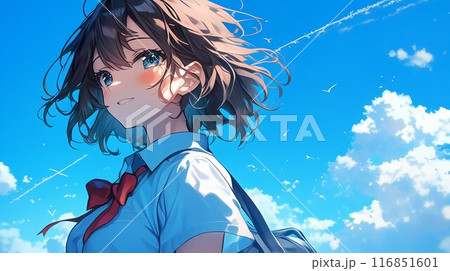 笑顔で振り返る女子高生 AI生成画像 笑顔で振り返る女子高生 AI生成画像 116851601