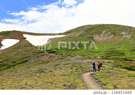 夏の大雪山 お鉢平登山道付近からの眺め 北鎮岳へ続く登山道 夏の大雪山 お鉢平登山道付近からの眺め 北鎮岳へ続く登山道 116851889